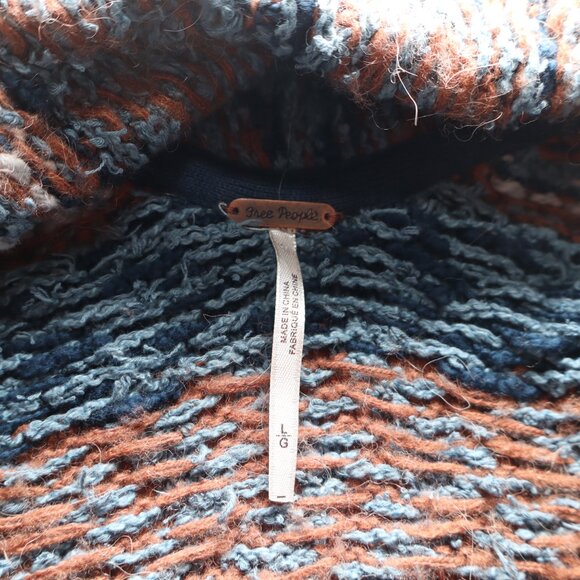 Free People Women's Iona Wrap Knit Cardigan Aztec Print Size Large Blue Brown - Picture 4 of 7